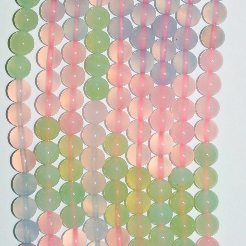 Perles rondes lisses en calchédoine multicolore de 15 pouces (6 mm) - Fil de 39 cm