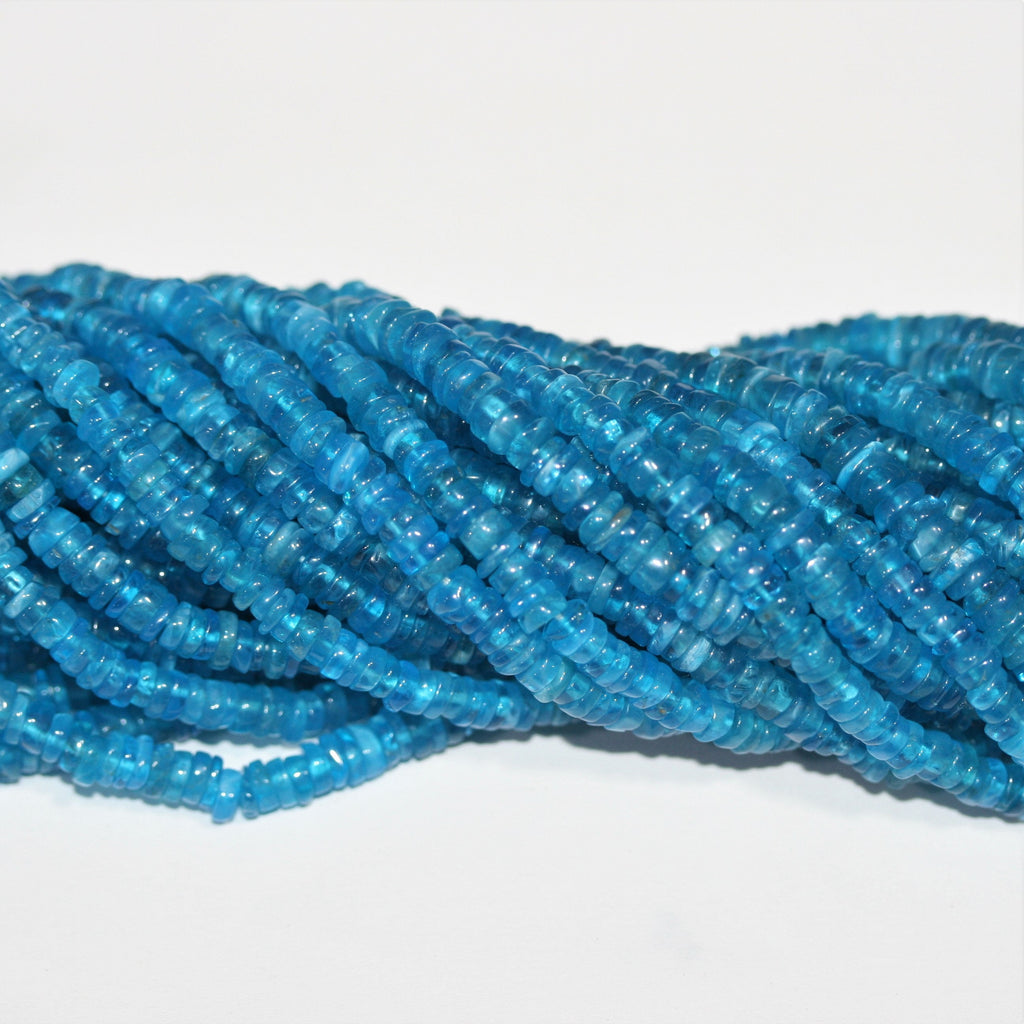 16" Cuentas de disco lisas de apatita azul St 4x1 mm. - Hilo de 40 cm.