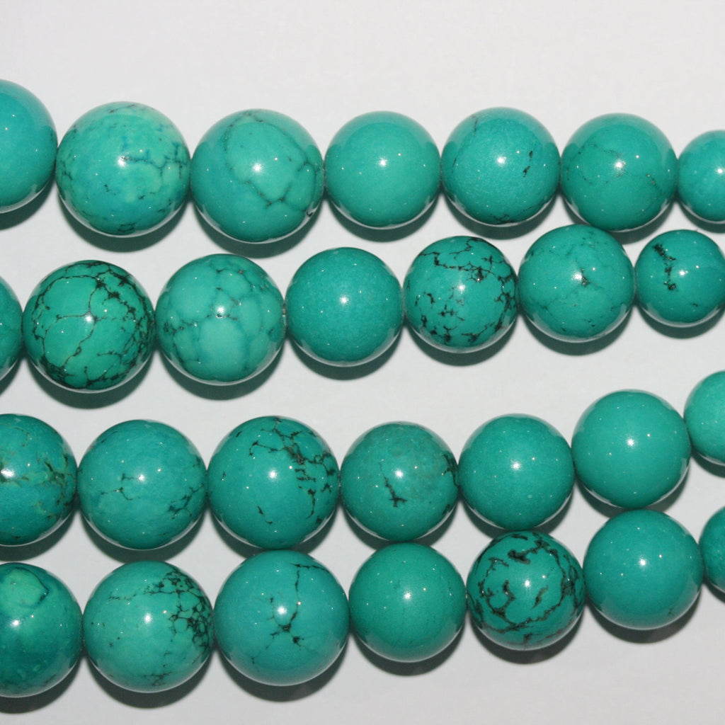 Cuentas redondas lisas graduadas de color turquesa de 17", 7-18 mm, tira de 44 cm.