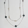 Silver necklace with gray and white pearls-Longo 47 cm