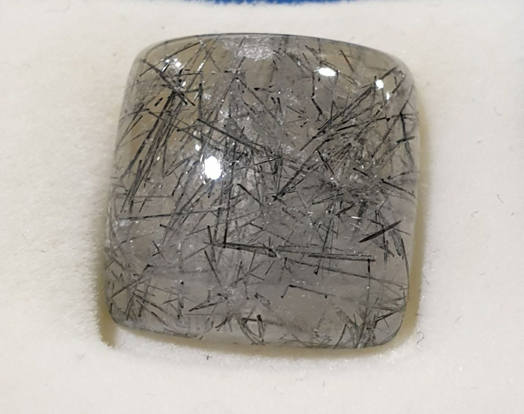 Tourmalinated Quartz Cushion  Cabochon Flat Back 17x17.5mm 21ct Tourmaline Needles Inclusions