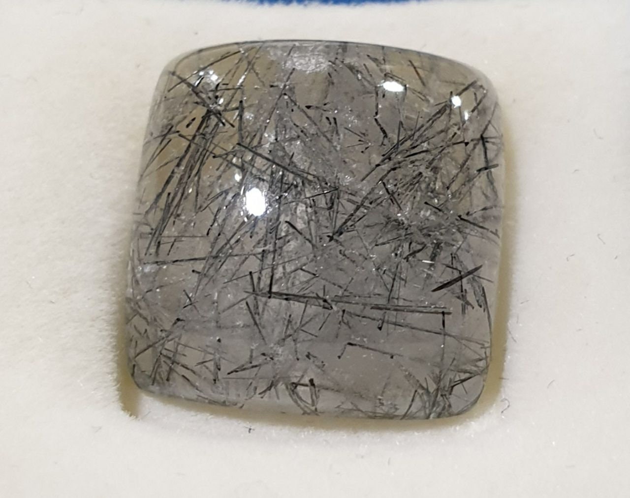 Tourmalinated Quartz Cushion  Cabochon Flat Back 17x17.5mm 21ct Tourmaline Needles Inclusions