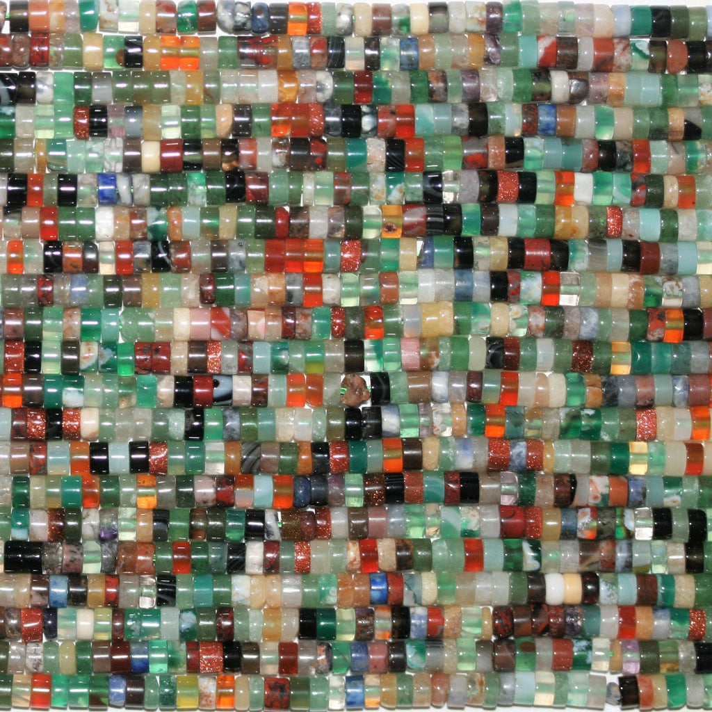 Perles disques lisses en pierre multicolore 15" 4x2mm.- Brin 39cm.