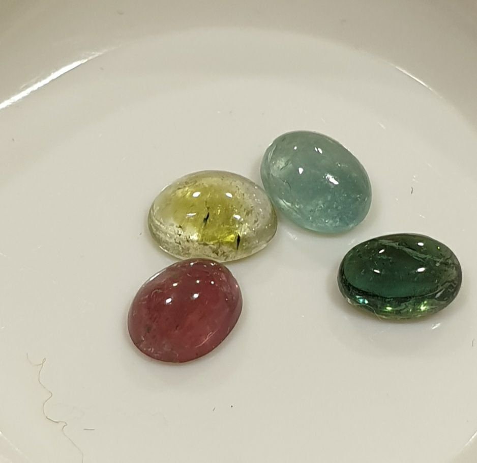 Tourmaline Lot Oval Cabochons 6x4mm.-(4pcs)  -Gemstone Parcels-Loose Stones Wholesale Price