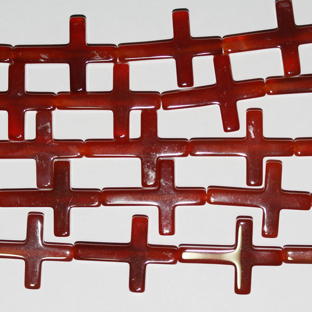 Perles de croix lisses en cornaline de 38 cm (15 pouces), 30 x 22 mm - Longueur du fil : 39 cm