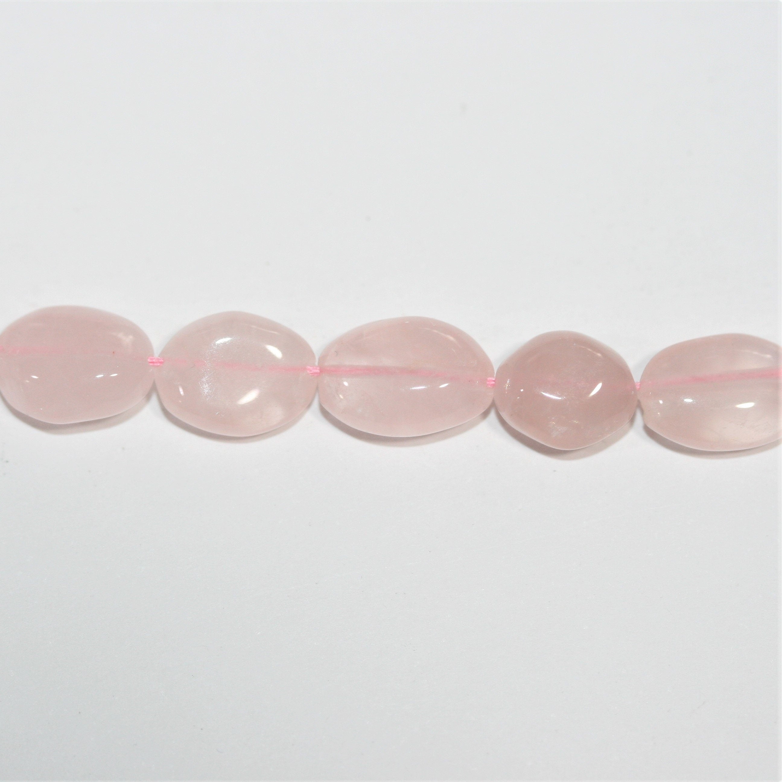 Perles ovales lisses en quartz rose 12x8mm.-Rig 37cm.
