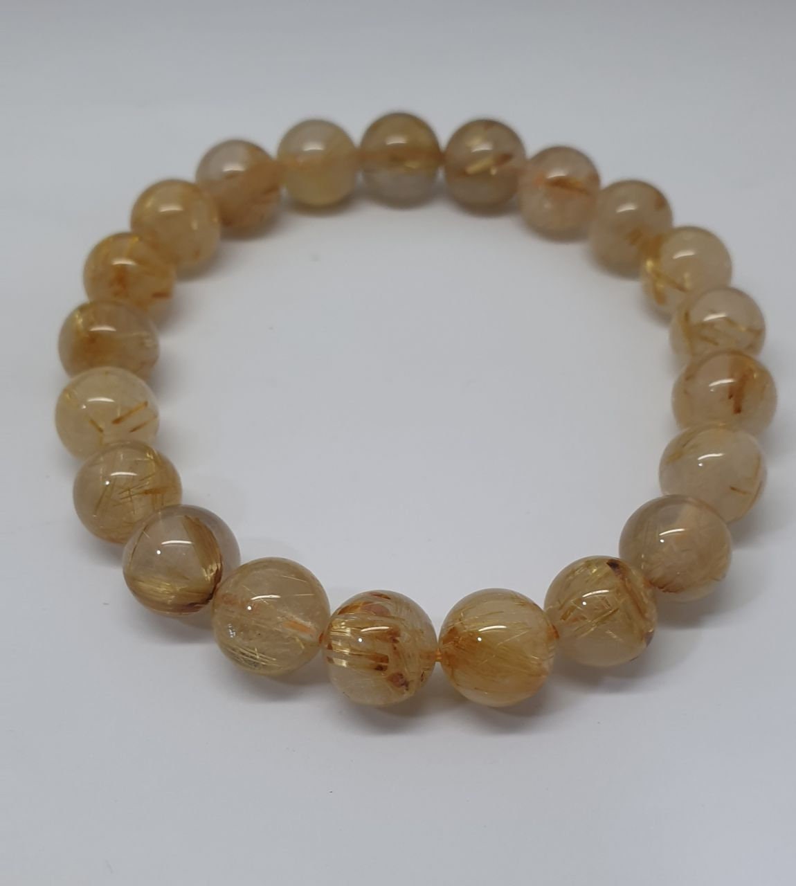 Bracelet extensible en quartz rutile, perles de 9 mm - Fournisseur de bijoux en perles percées - Pouvoir de guérison - Pierres naturelles