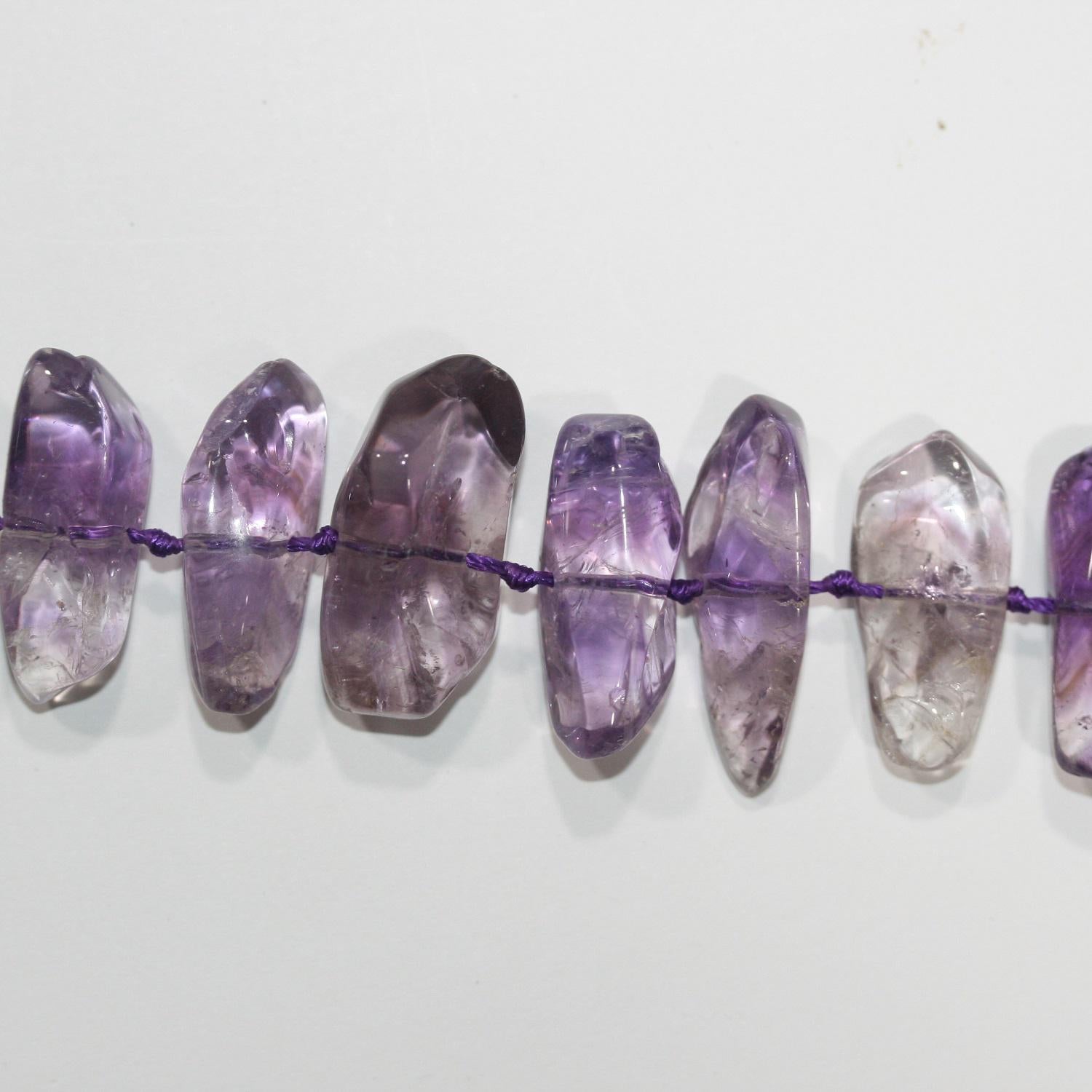 Cuentas de amatista de punta irregular y lisa de 45,7 cm (18") - Hilo de 42 cm