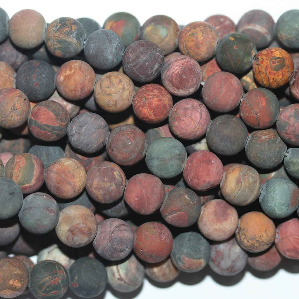 14" St  Picasso Jasper Matte Finish Round Beads 10mm.-Strand 38cm.