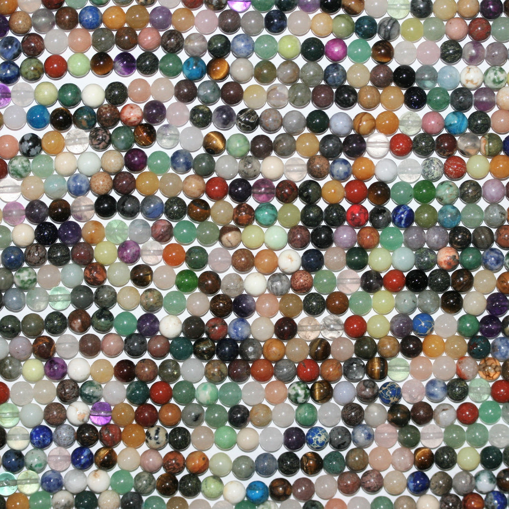 15" St Multi Stone Smooth Round Beads 6mm.- Strand 38cm.