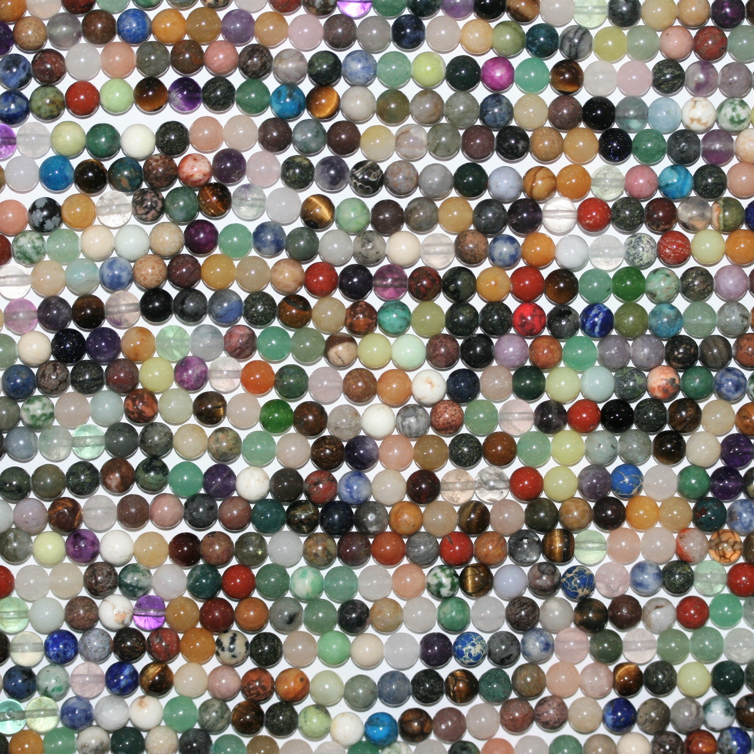 15" St Multi Stone Smooth Round Beads 6mm.- Strand 38cm.