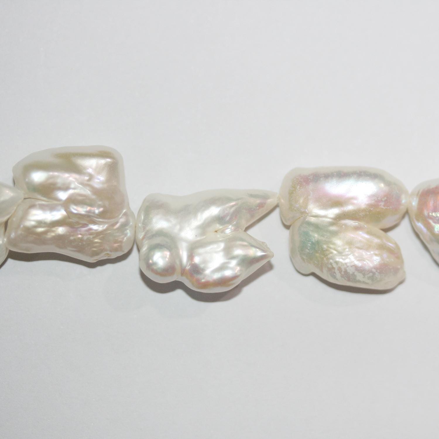 Perla Biwa Doble de Agua Dulce de 16" (25 x 15 mm, aprox.) - Hilo de 40 cm - Precios al por mayor de perlas naturales