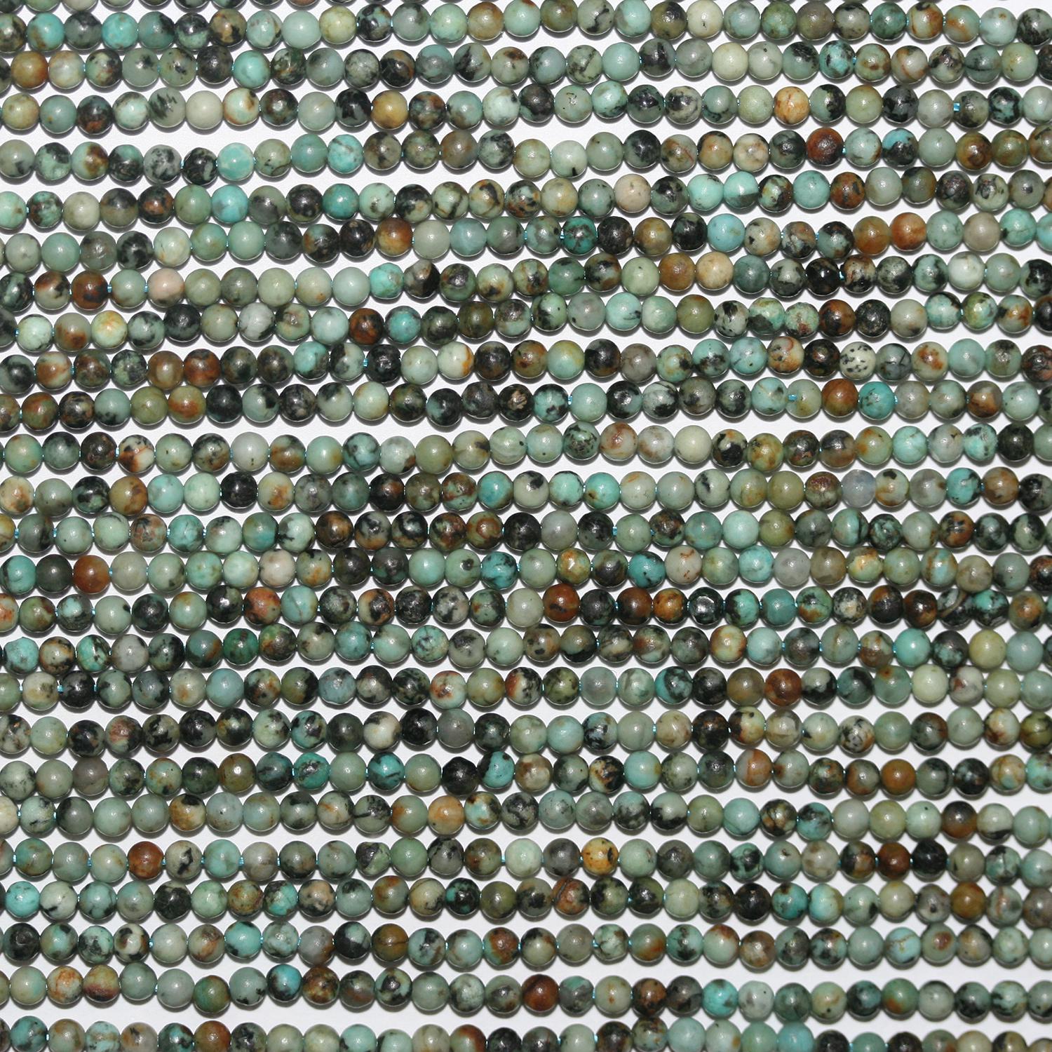 Cuentas redondas lisas de turquesa africana de 16", 2 mm, hilo de 40 cm.