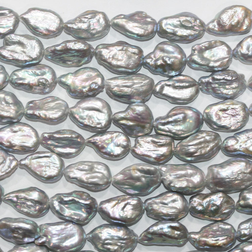 Perla Barroca Gris Claro de Agua Dulce de 14" (17x12 mm). Aprox. - Hilo de 38 cm. - Ref. 14786 - Precios al por mayor de Perlas Naturales.
