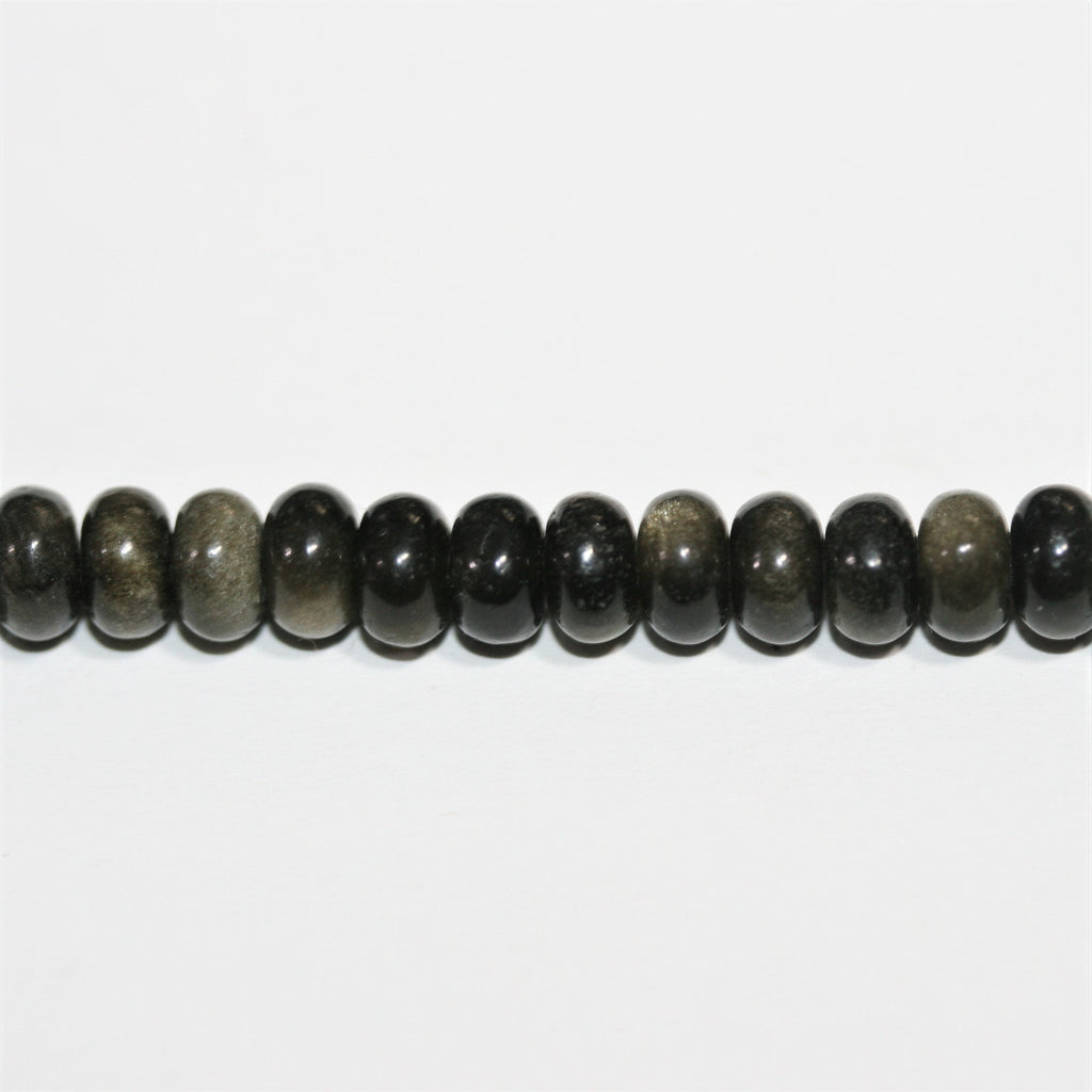 Perles rondelles lisses en obsidienne St 15" 6x4mm.- Brin 39cm.