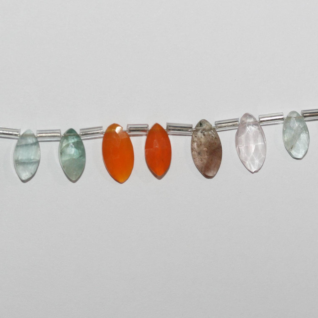 Perles marquise à facettes en pierre multiple de 8 pouces, 12 x 6 mm environ - Longueur du fil : 20 cm.