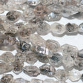 Perles de quartz St Herkimer facettées en forme de pépites (10 x 6 mm environ) - Longueur du fil : 40 cm