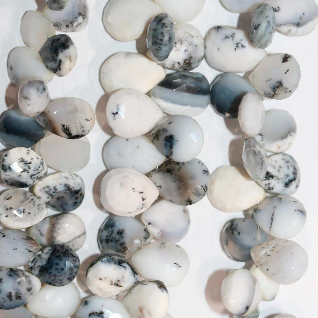 Perles en forme de goutte à facettes en opale dendritique St 9" (environ 12 x 9 mm) - Longueur du fil : 22 cm