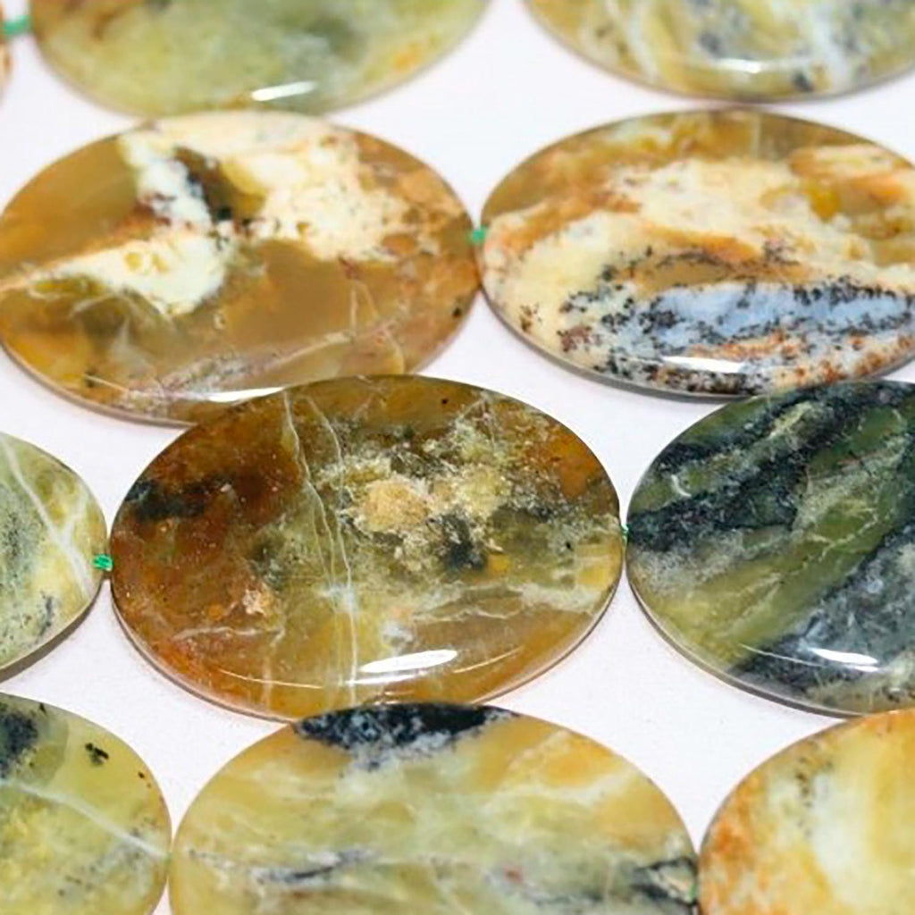 Perles ovales lisses en opale jaune verdâtre, 40 x 30 mm, 16 pouces (40 x 30 mm) - Fil de 40 cm