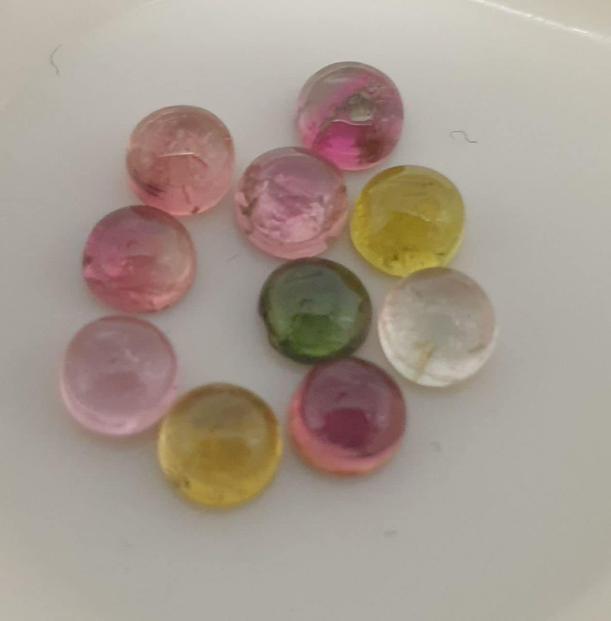 Multi Tourmaline 10Pcs Lot 4-4.2mm Pink Green Blue  Round Cabochon  Untreated Gems- Wholesale Gems DIY Supplier- Genuine Stones
