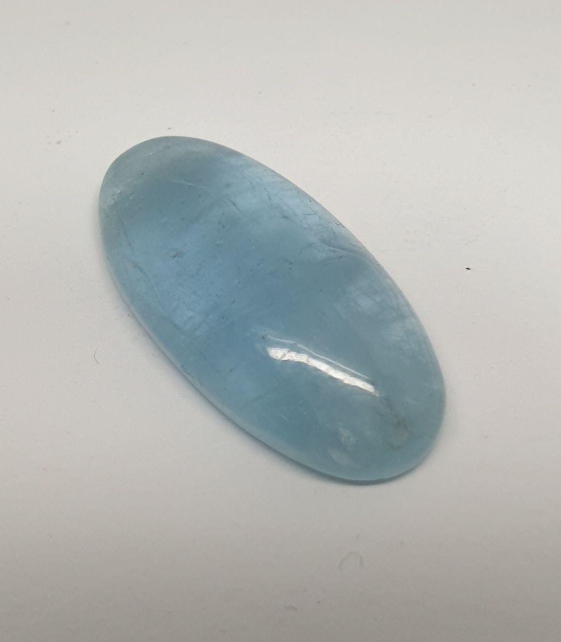 Blue Great Aquamarine 21.6x10.8x5.2mm Oval Long Cabochon. Aquamarine 11.11Cts Loose Gemstone Cabochon.