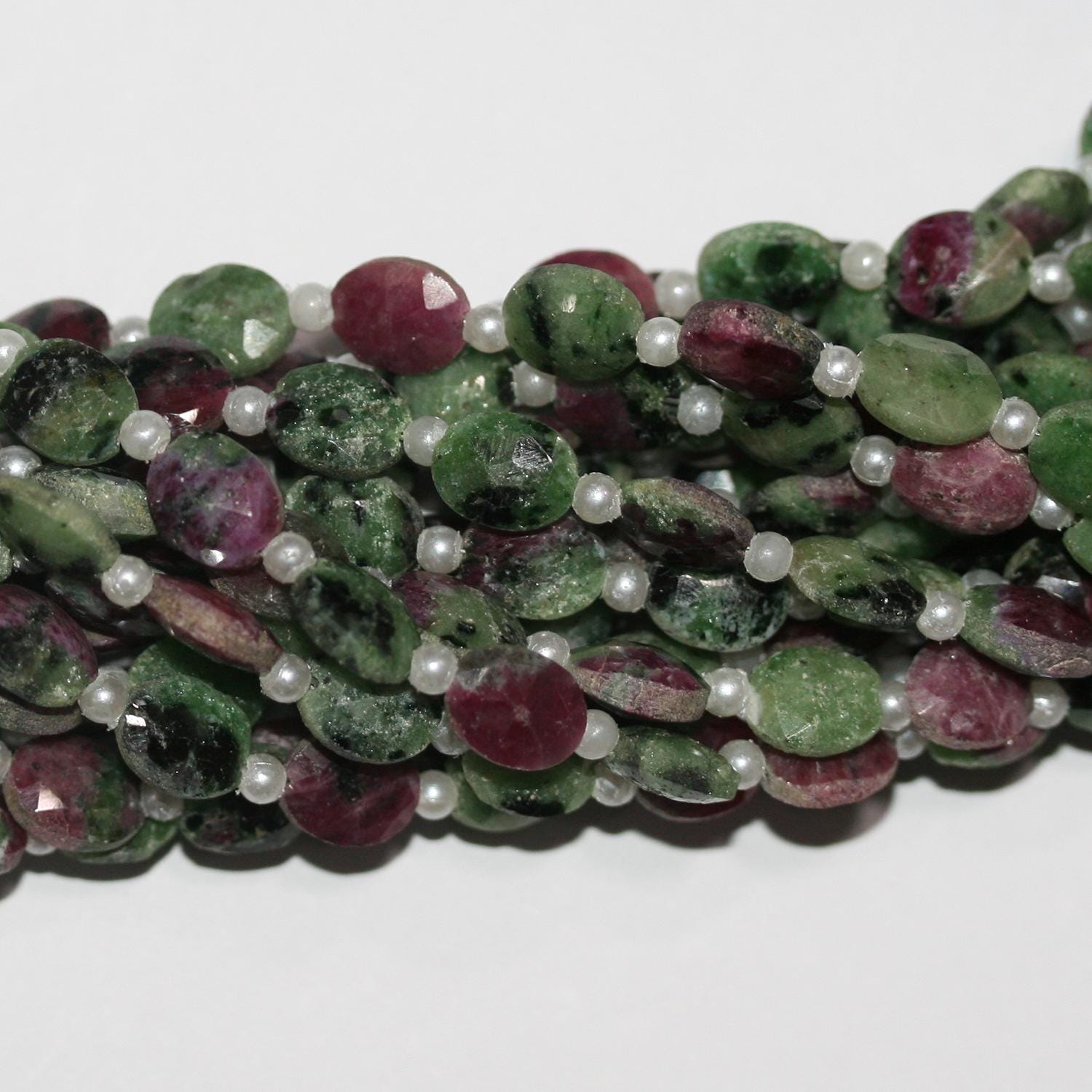 Perles ovales à facettes en zoïsite rubis St de 8 pouces, 9 x 7 mm - Fil de 20 cm.