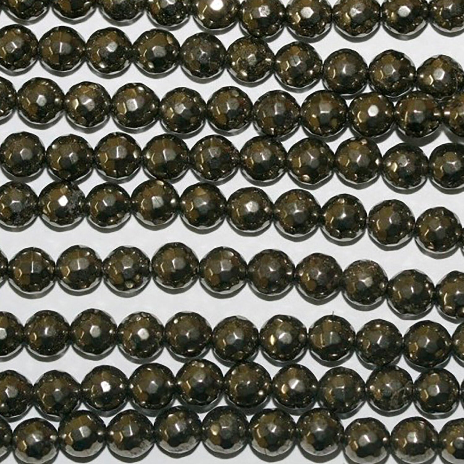 16" St Cuentas Redondas Facetadas de Pirita de Plata 6mm.-Hilo 40cm.