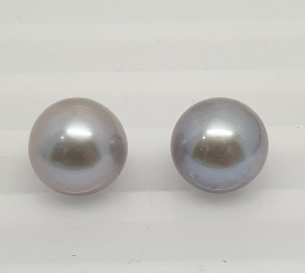 1 Pair Gray  Freshwater Perfect Round Top Luster Half Drilled Pearl  10.-10.5mm  Round Natural  Pearl-Price Per 1 Pair- Pearl Earring