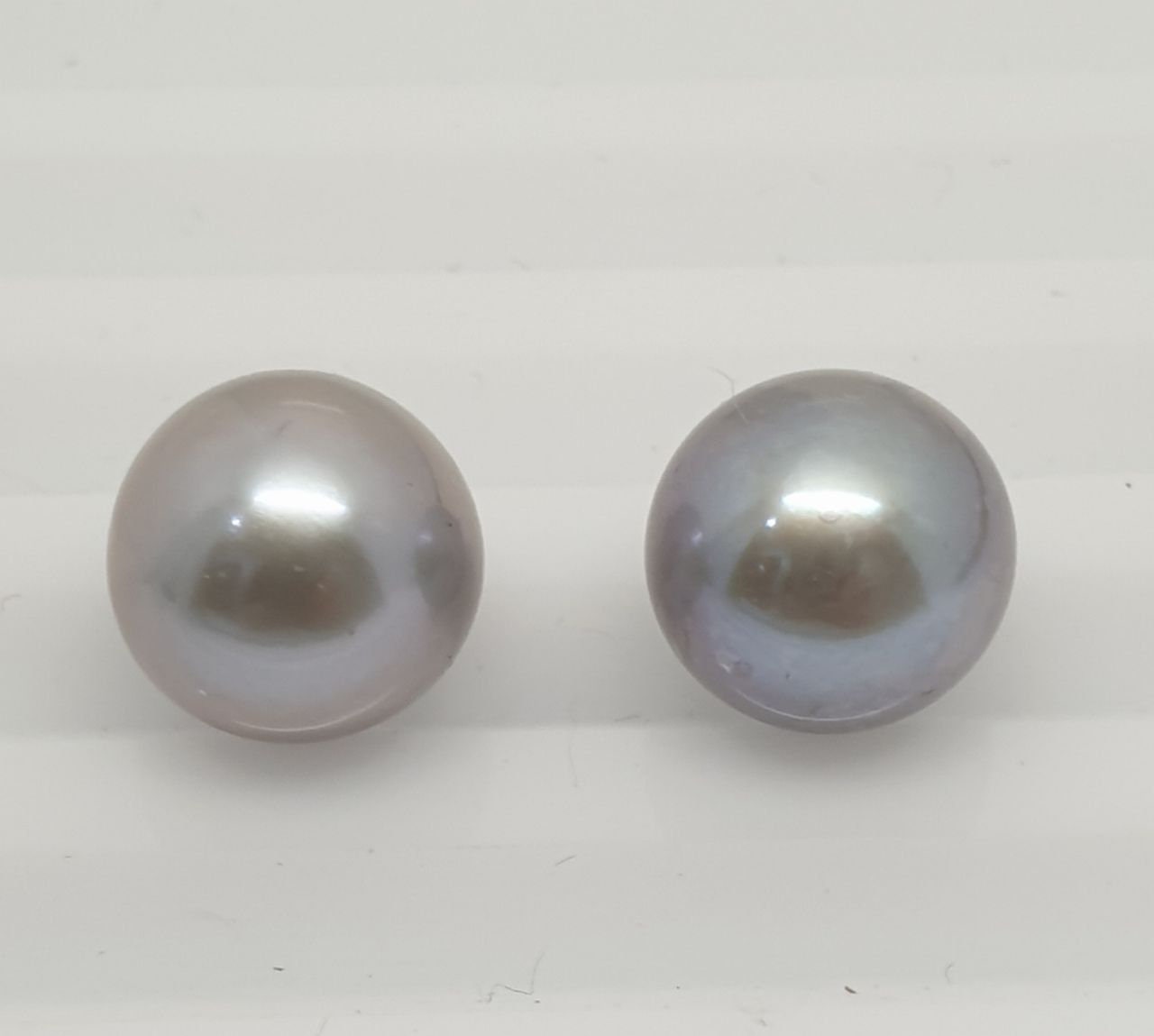 1 Pair Gray  Freshwater Perfect Round Top Luster Half Drilled Pearl  10.-10.5mm  Round Natural  Pearl-Price Per 1 Pair- Pearl Earring