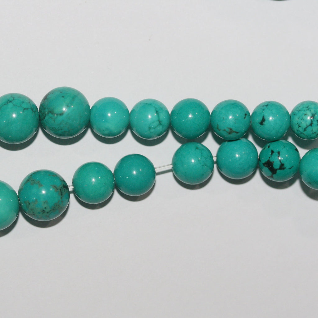 Cuentas redondas lisas graduadas de color turquesa de 17", 7-18 mm, tira de 44 cm.