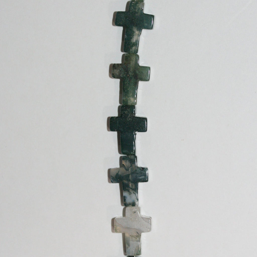 Cuentas cruzadas lisas de ágata musgosa de 16" (14 x 10 mm) - Hilo de 40 cm