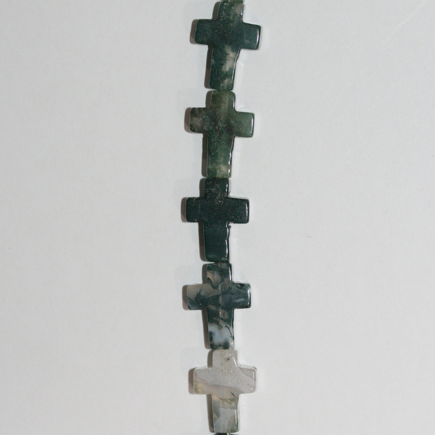 Cuentas cruzadas lisas de ágata musgosa de 16" (14 x 10 mm) - Hilo de 40 cm