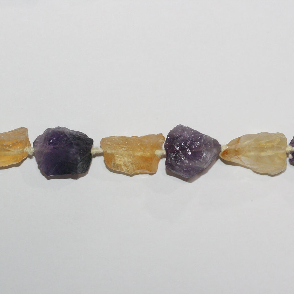 Cuentas de pepitas de amatista y citrino sin pulir de 16", 18-22 mm aprox., tira de 40 cm.