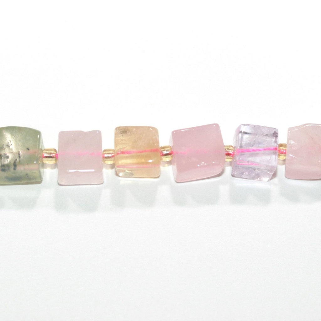 14" St  Mix Quartz Smooth Irregular Cube Beads 7-8mm.- Strand 38cm.