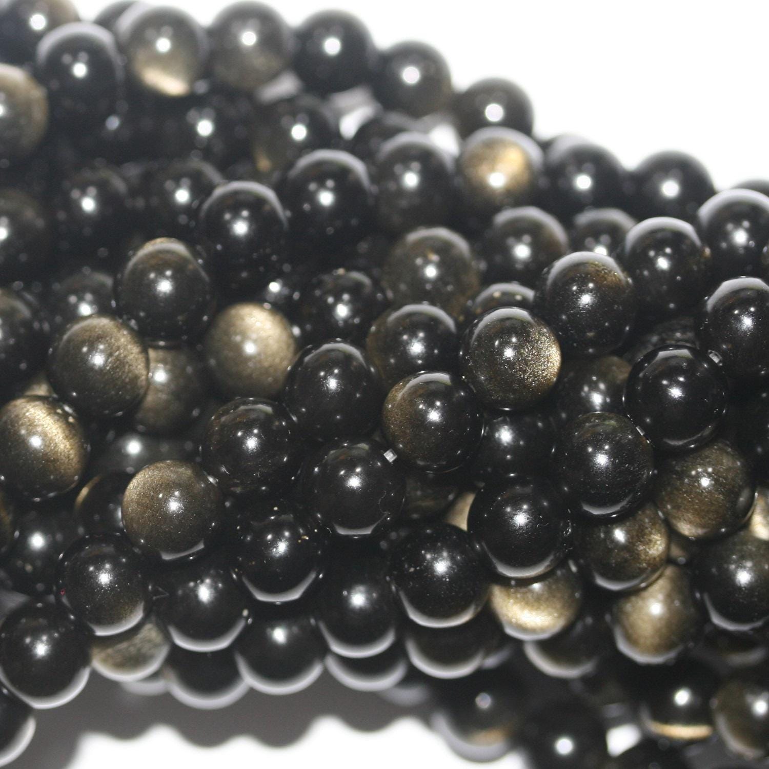 14" St  Gold Obsidian  Smooth Round Beads 6mm -Strand 38cm