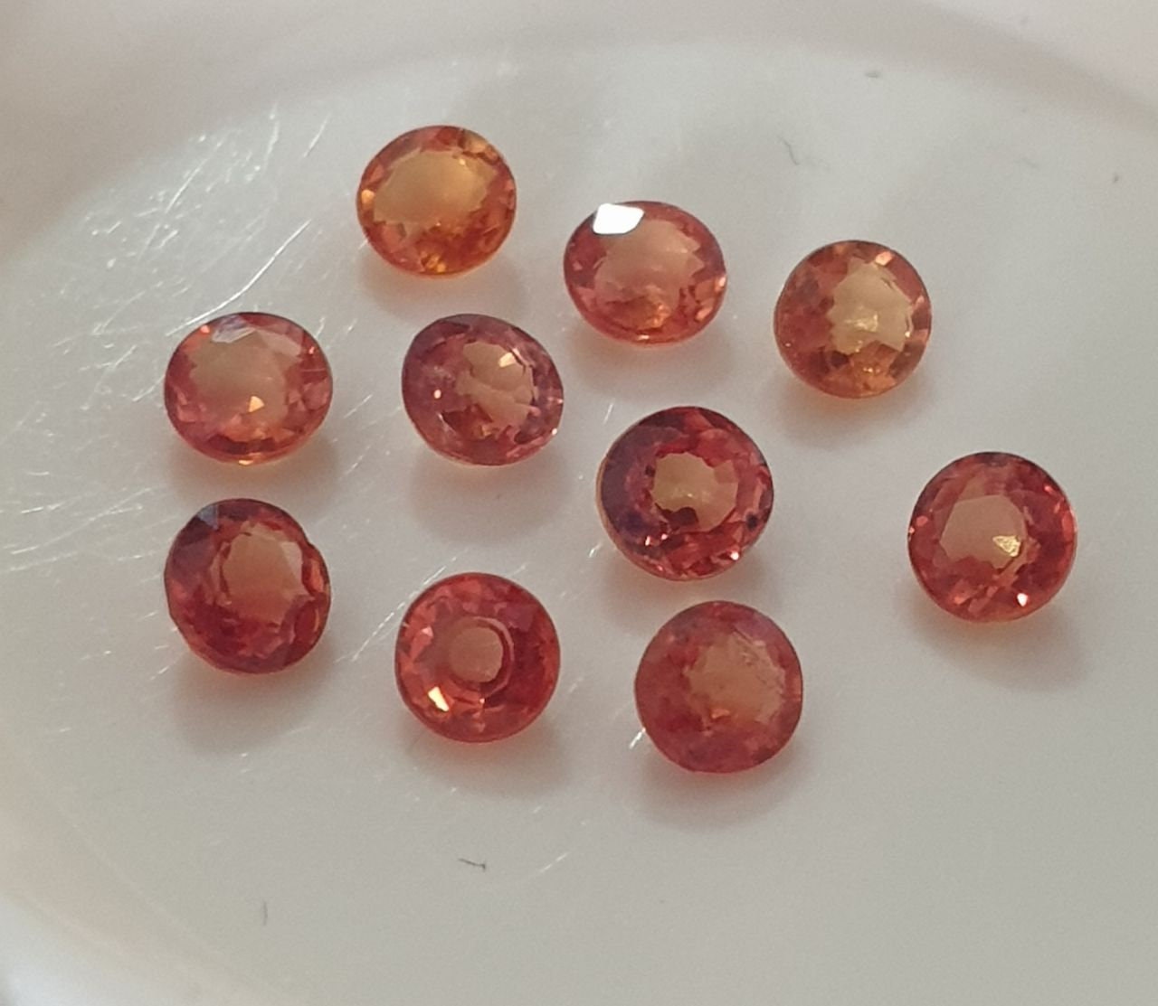 Lote de 10 zafiros naturales color naranja de 3 mm, talla brillante redonda, piedras preciosas al por mayor, piedras naturales para joyería.