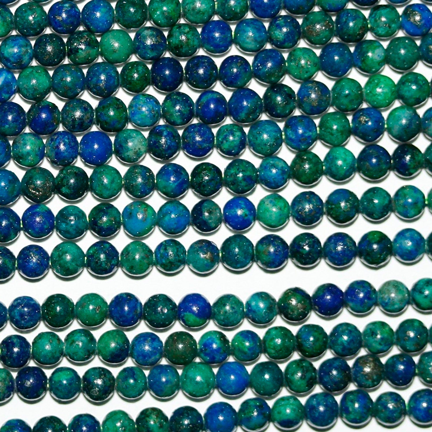 Cuentas redondas lisas de azurita de 40 cm (16"), 6 mm (tira de 40 cm), piedra preciosa natural