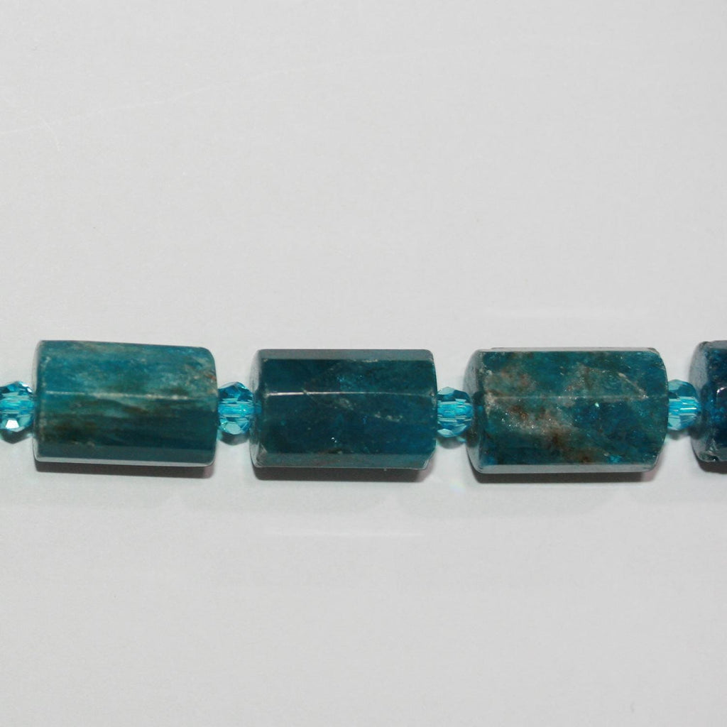 Perles cylindriques à facettes en apatite bleue St 15" 15x10mm.-Rig 39cm.