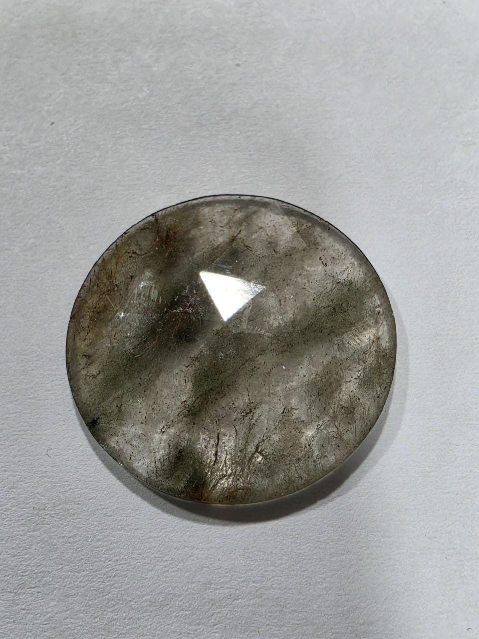 Cabochon Rutilated Quartz Faceted Round Pair 22mm. Flat Back.