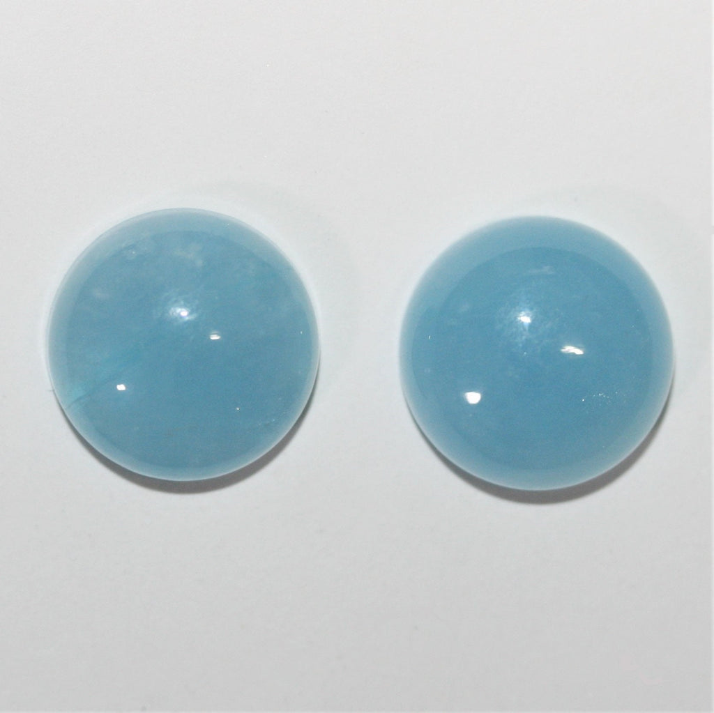 Pair of Aquamarine Smooth Round Cabochon 15mm. (2 pieces).