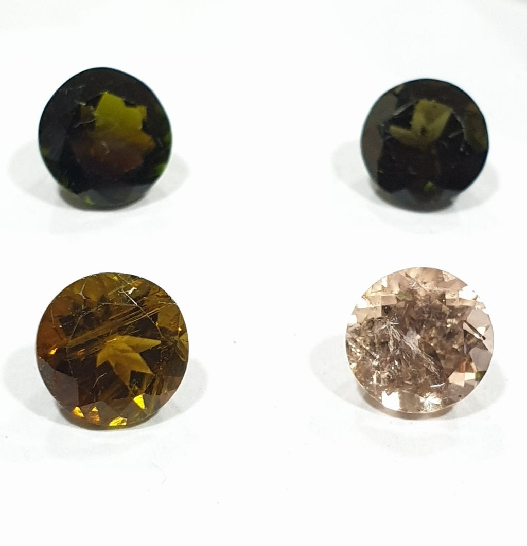 Lote de 4 turmalinas multifacéticas de 7 mm, redondas, sin tratar, de corte rosa, verde y marrón. Gemas al por mayor, bricolaje. Piedras auténticas.