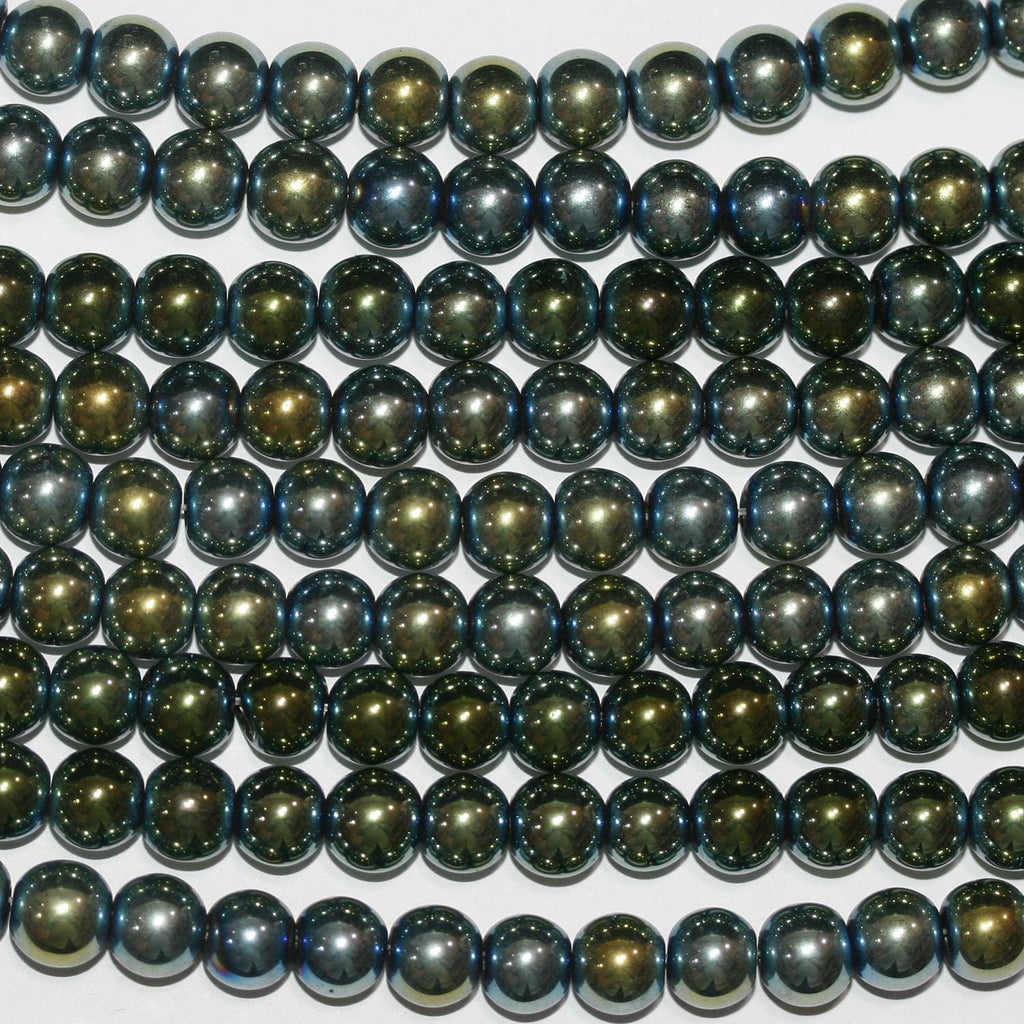 16" Perles rondes en hématite verte St 8 mm.-Rig 40 cm.