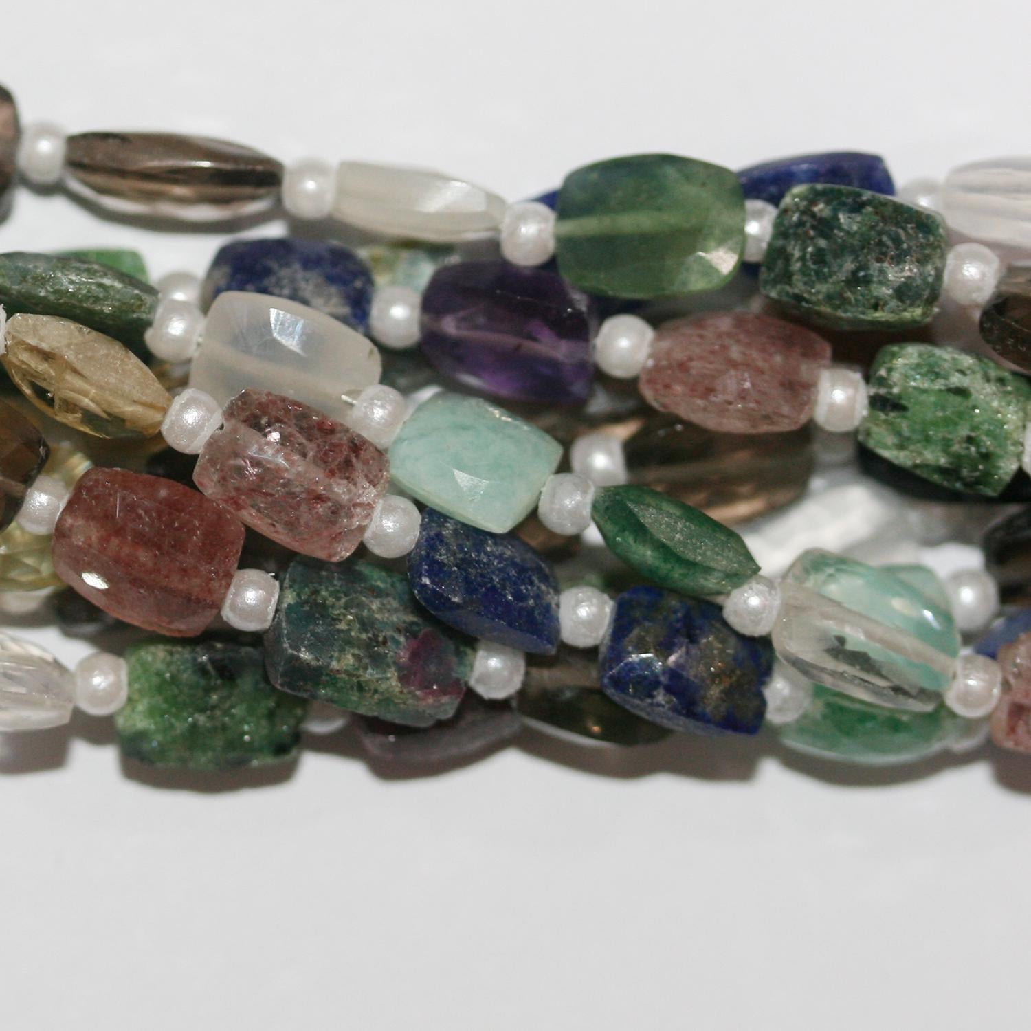 Perles rectangulaires à facettes en pierre multiple de 8 pouces, 7 x 5 mm environ - Fil de 20 cm.