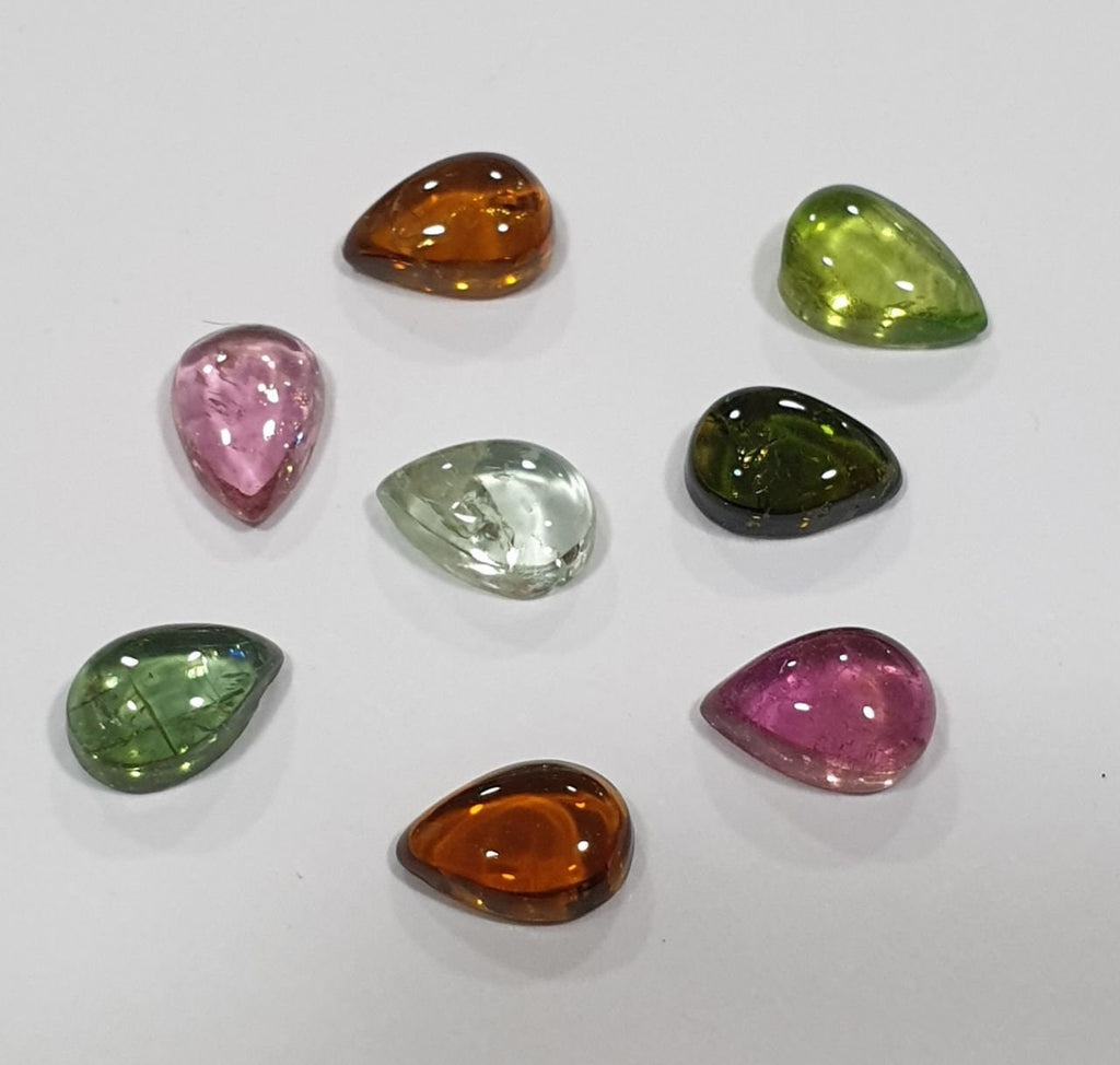 Tourmaline Lot Drop Cabochons 6x4mm.-(8pcs)  -Gemstone Parcels-Loose Stones Wholesale Price-Natural Gems