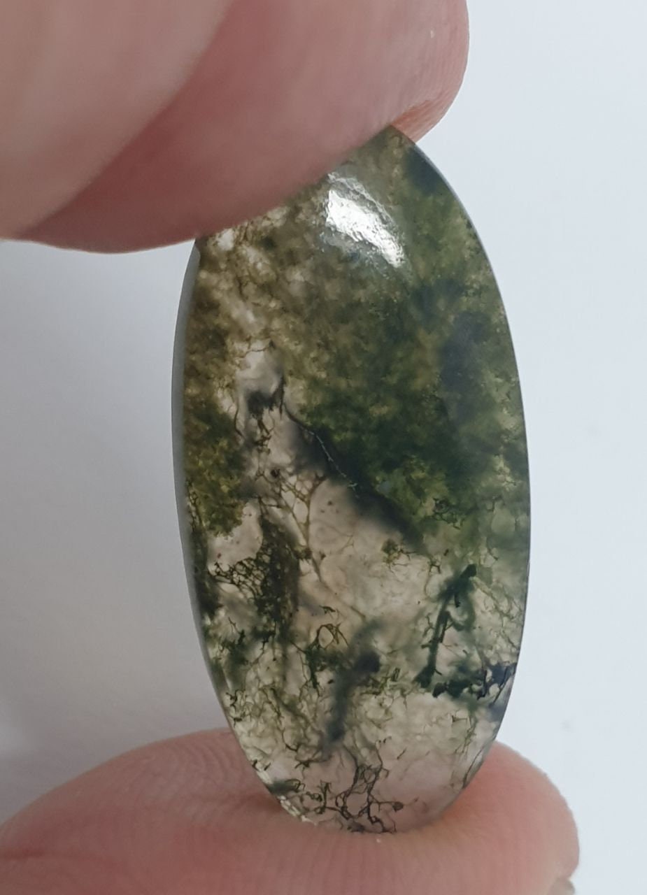 1 Matching Pair Moss Agate  25.4x15mm Oval Cabochons. Natural Stone-Untreated