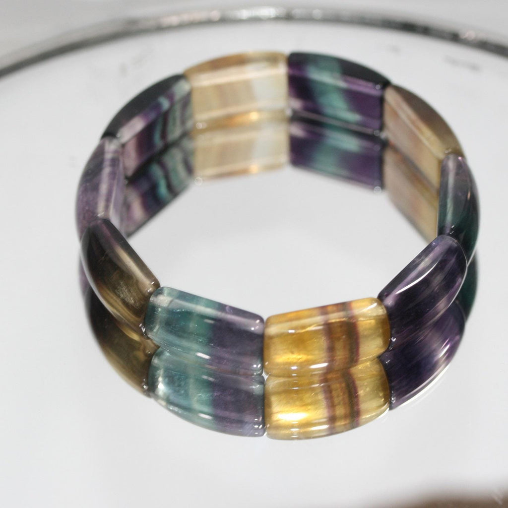 Bracelet extensible rectangulaire en fluorite - Fournisseur de bijoux à perles doublement percées - Pouvoir de guérison - Pierres naturelles