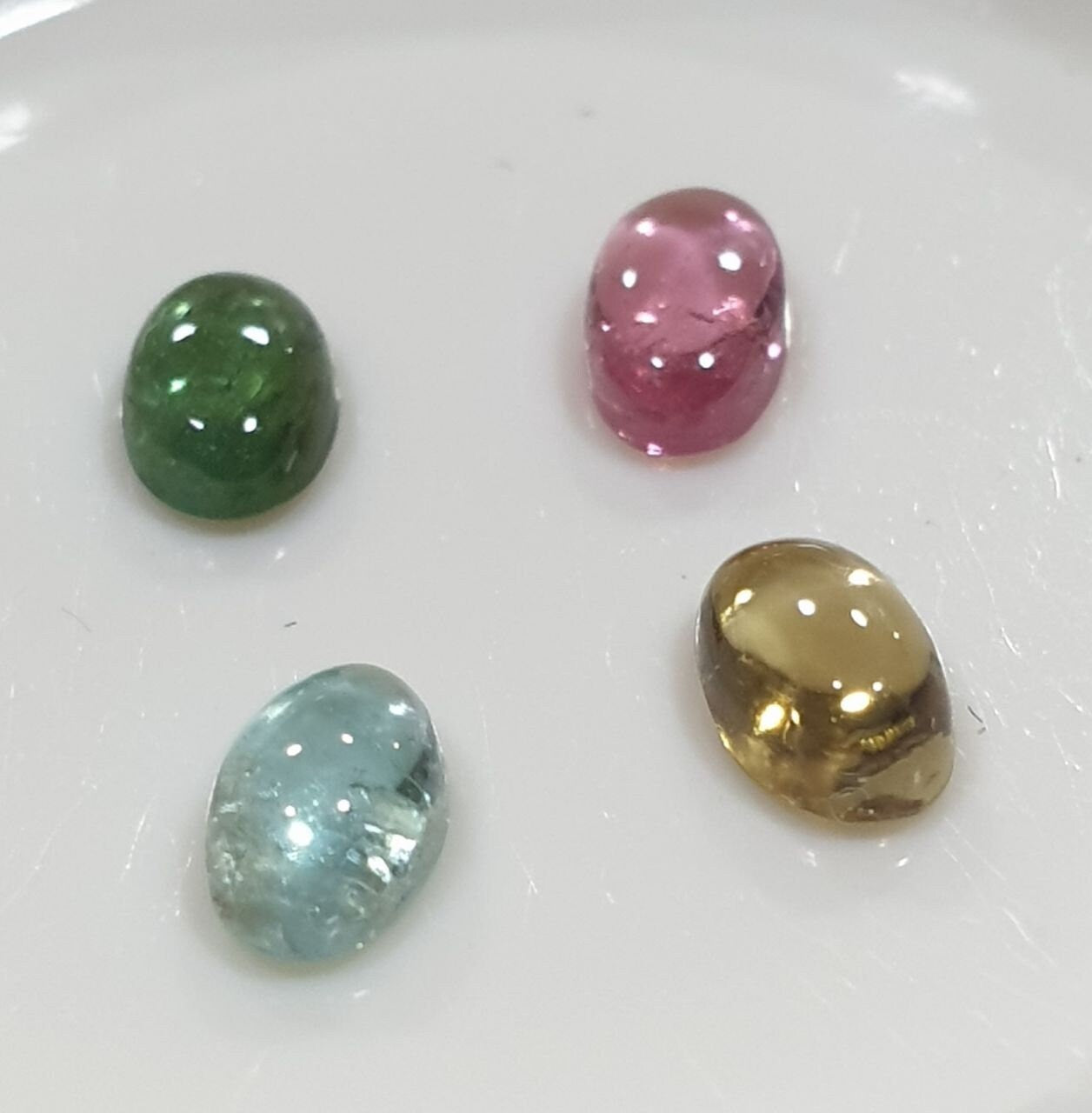 Tourmaline Lot Oval Cabochons 5x3mm.-(4pcs)  -Gemstone Parcels-Loose Stones Wholesale Price
