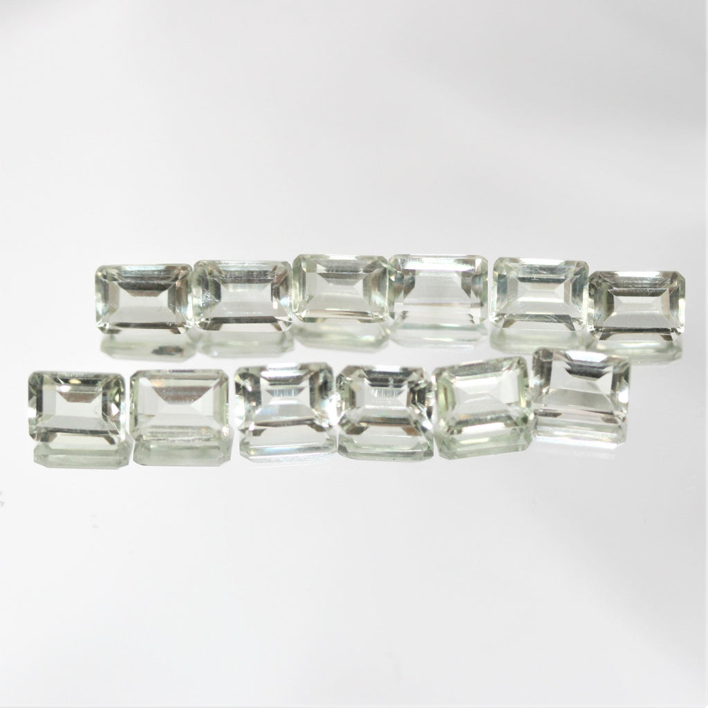 Lote de Prasiolita Facetada Rectangular 7x5mm.- 12 Piezas