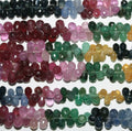 13" St Ruby-Sapphire-Esmerald Faceted Drop Beads   5x3mm.-Strand 33cm