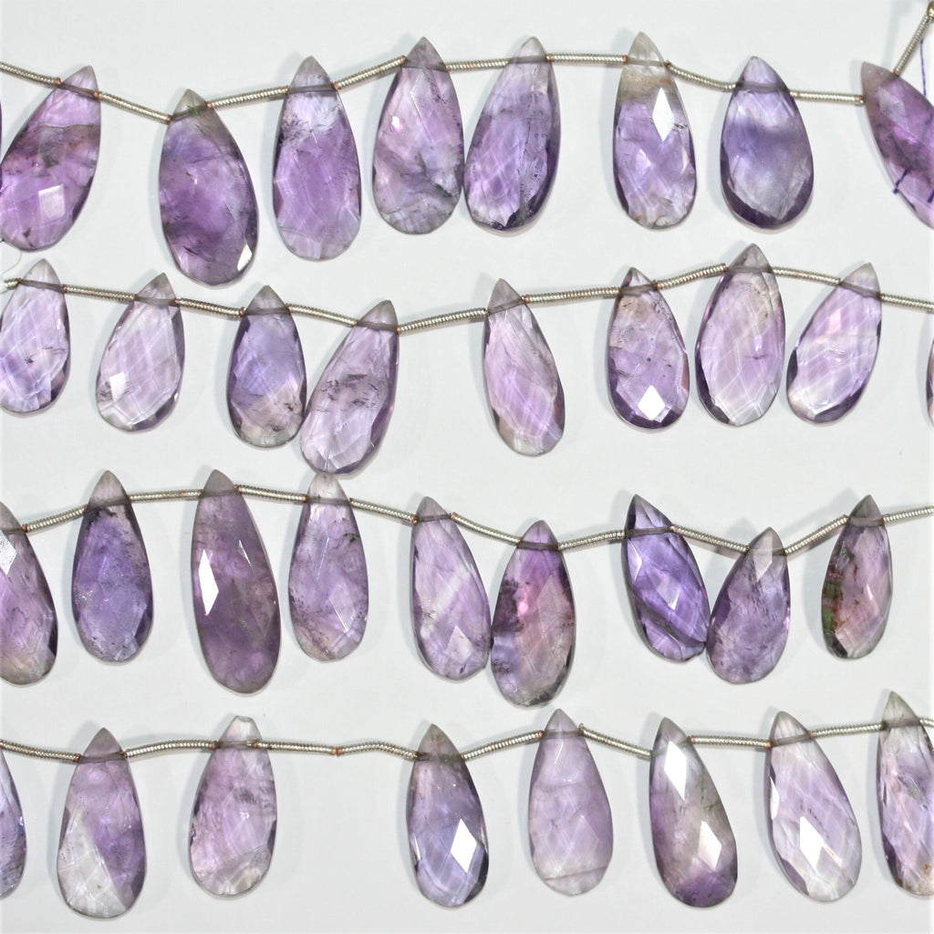 Cuentas de gota facetadas de amatista Santa de 7" de 25 x 12 mm. Aprox. - Hilo de 19 cm.